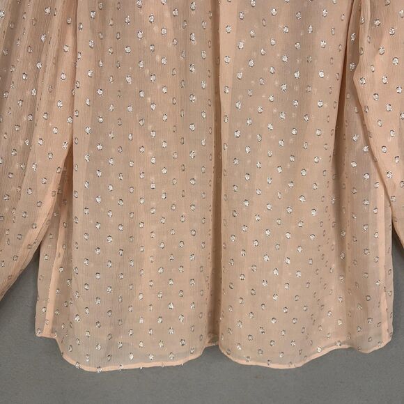 Rebecca Taylor Blouse Womens 2 Pink Tie Neck Ruffle Sheer Metallic Clip Dot Fem - Picture 10 of 15